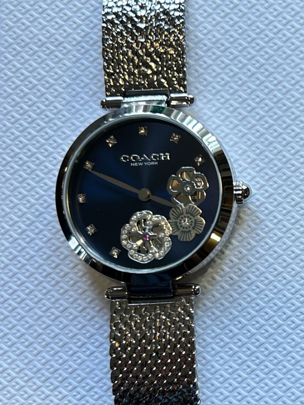 Coach Park Carnation Watch With 34mm Navy Blue Face & Silver MeshBracelet